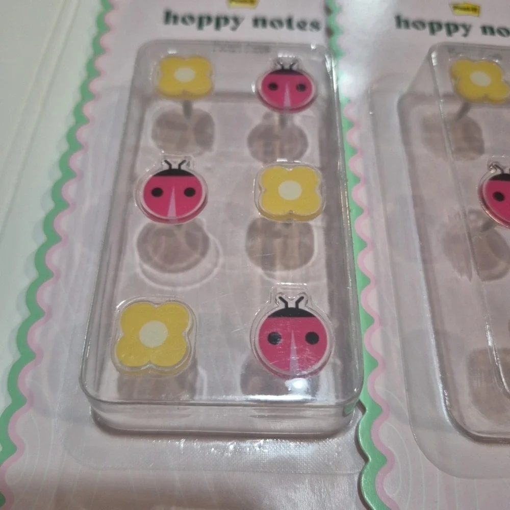 New Post-it Ladybug and Yellow Flower Push Pins 4-Pack (24 Push Pins)
